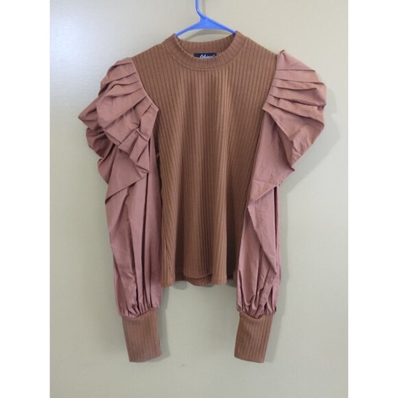 Athina Long Puff Sleeve Cotton Crewneck Sweater L - Picture 1 of 6